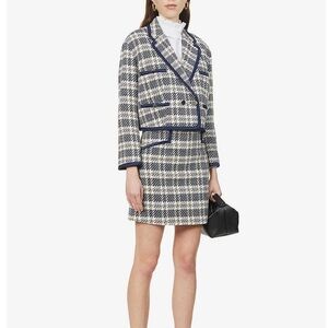 Sandro Navy and White Plaid Blazer and Skirt Set